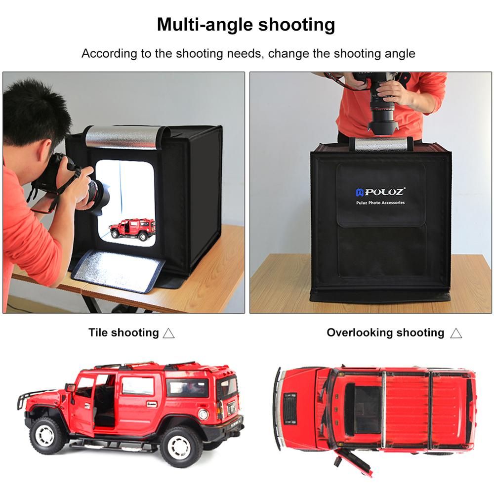 Portable Photo Studio Box 16 inch 40cm Folding Photography Light Tent Professional Foldable Shooting Lighting Softbox with 64 LED Lights Three-color Backdrops  (E U plug)