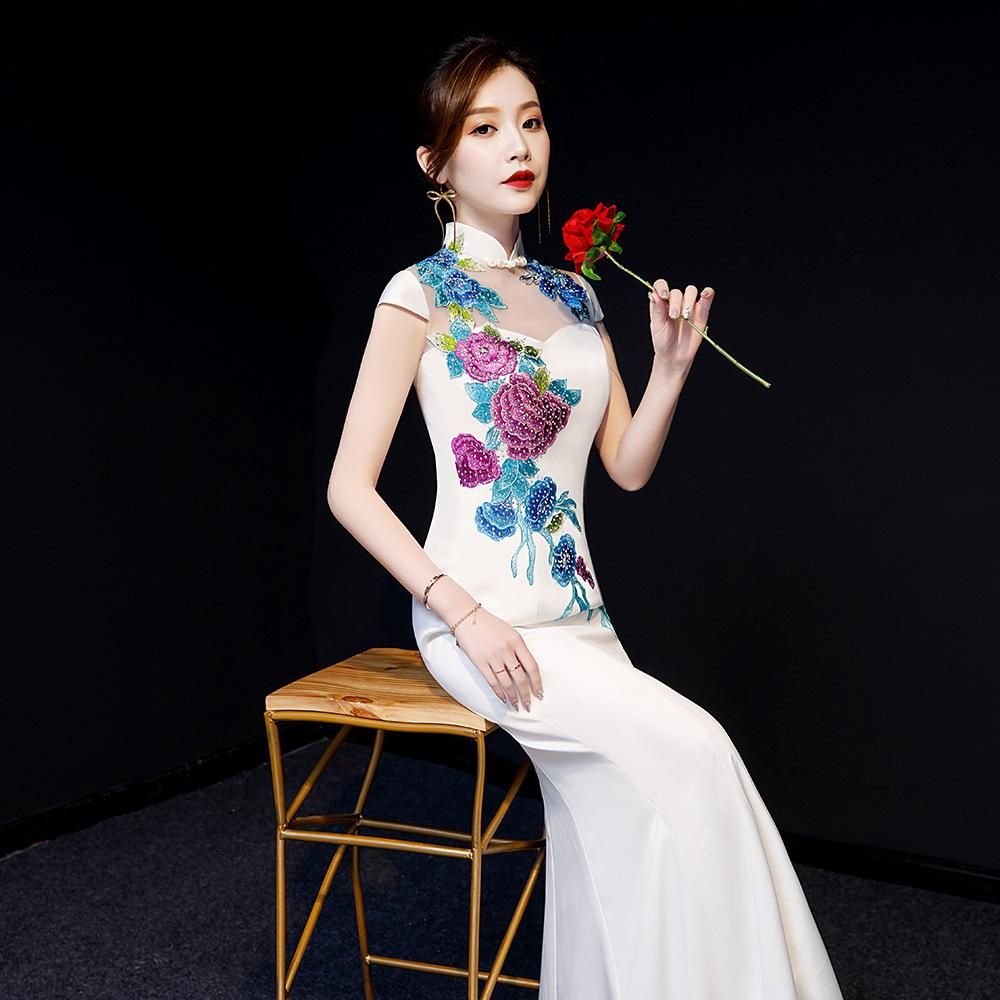Fishtail evening dress long women's banquet 2023 new team show performance dress stage cheongsam