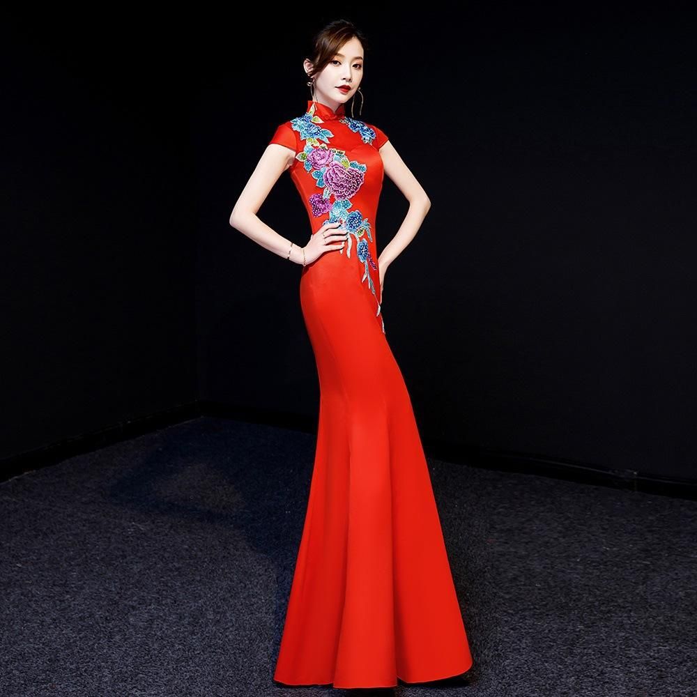 Fishtail evening dress long women's banquet 2023 new team show performance dress stage cheongsam