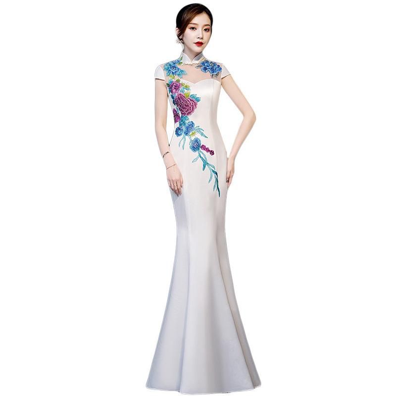 Fishtail evening dress long women's banquet 2023 new team show performance dress stage cheongsam