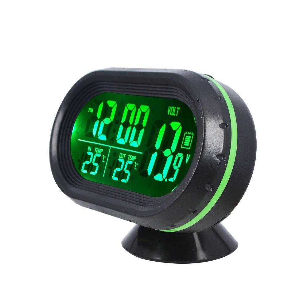 Car Thermometer Digital Clock Automobile Clock LED Lighted Auto Dual Temperature Gauge Voltmeter Voltage Tester 12V 24V Input