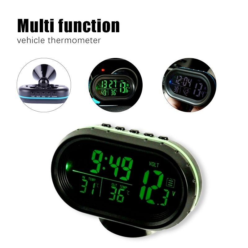 Car Thermometer Digital Clock Automobile Clock LED Lighted Auto Dual Temperature Gauge Voltmeter Voltage Tester 12V 24V Input