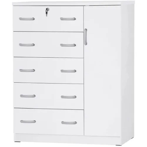 Vic - 5 Drawer Wooden Tall Chest Wardrobe In White