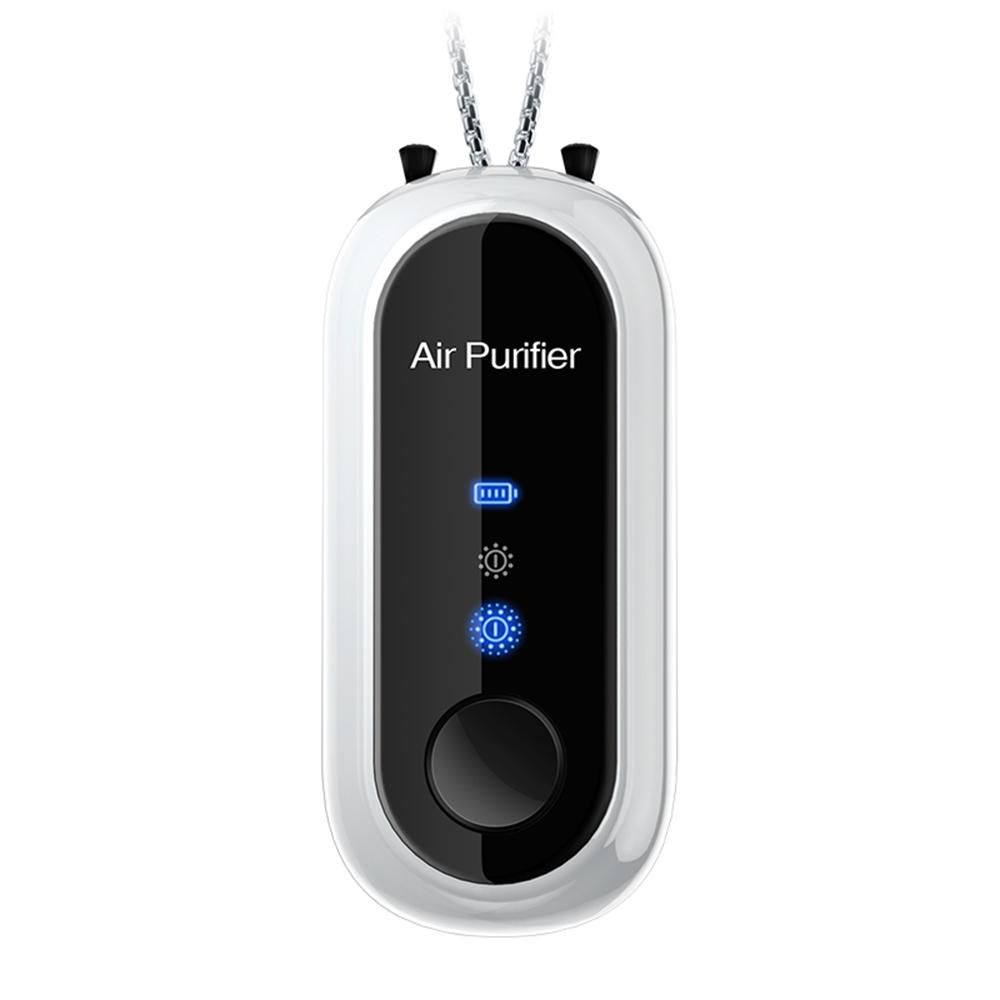 Mini Portable Hanging Neck Anion Air Purifier Fast Air Purification High/Low Gear Adjustment Built-in Battery White(Chain)
