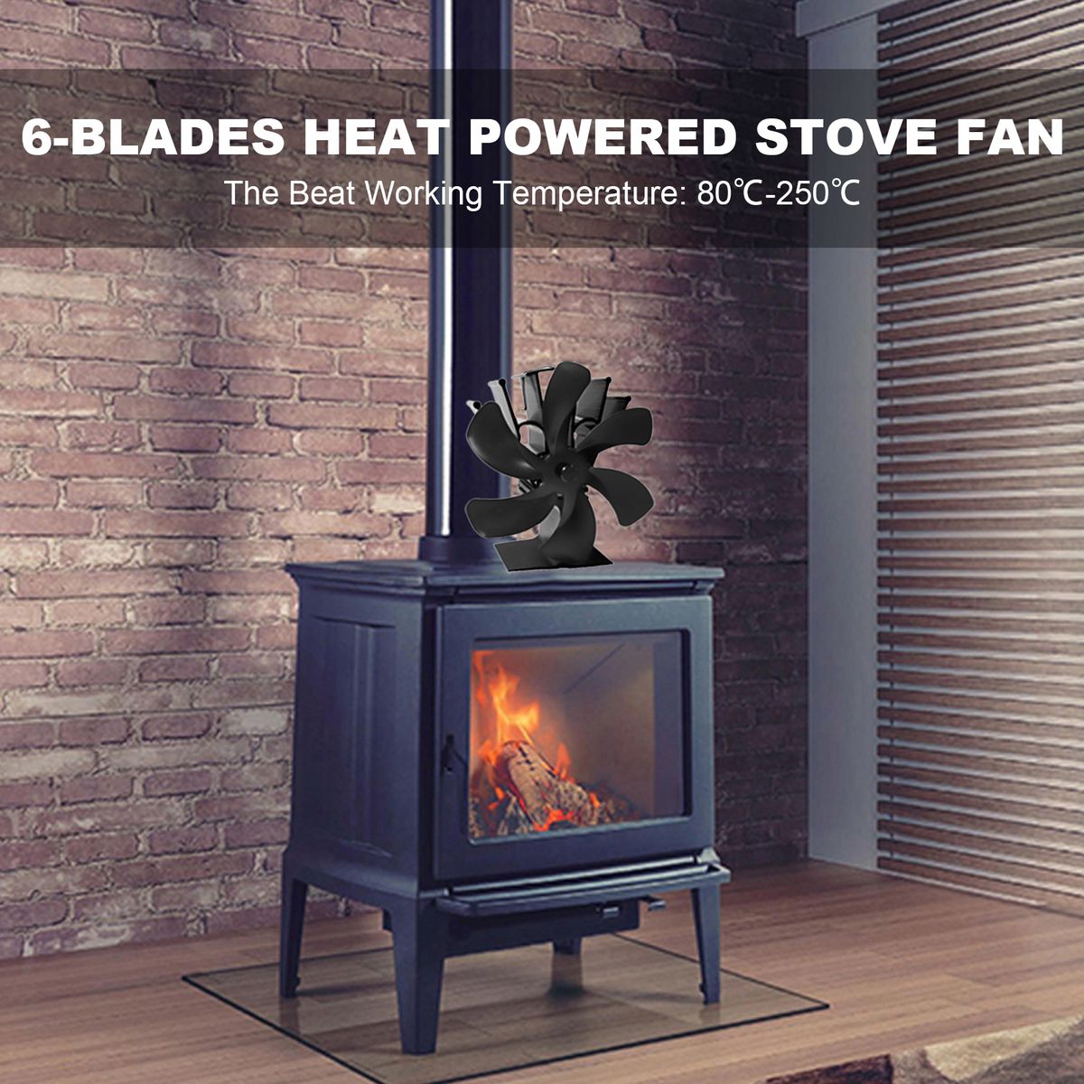 6 Blade Fireplace Fan For Wood Burning Stove Heat Powered