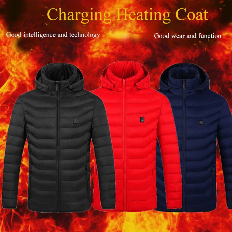 4 Areas Intelligent Heated Jacket Men Women USB Electric Heating Jackets Winter Heatable Outdoor Body Warmer Thermal Jacket Coat-Black
