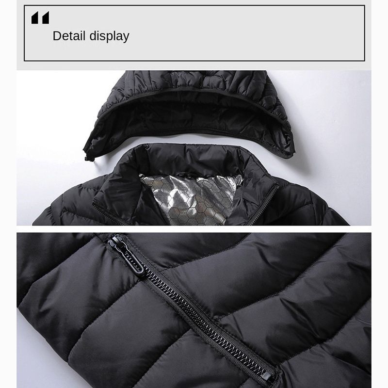 4 Areas Intelligent Heated Jacket Men Women USB Electric Heating Jackets Winter Heatable Outdoor Body Warmer Thermal Jacket Coat-Black