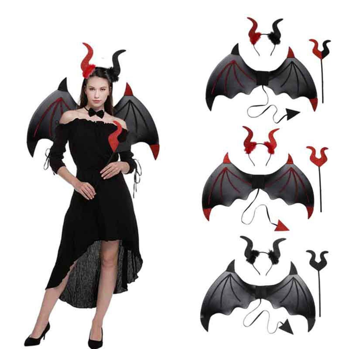 Halloween Devil Costume Set With Devil  Men Women Red