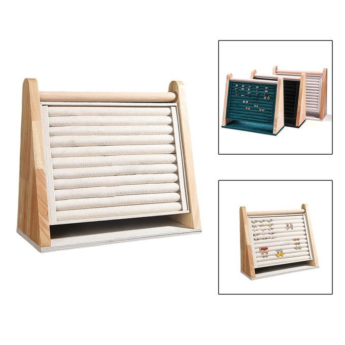 Rings Display Stand Tray Large Capacity For Jewelry Organizer Beige