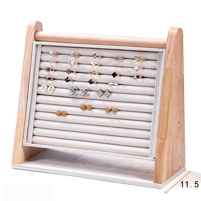 Rings Display Stand Tray Large Capacity For Jewelry Organizer Beige