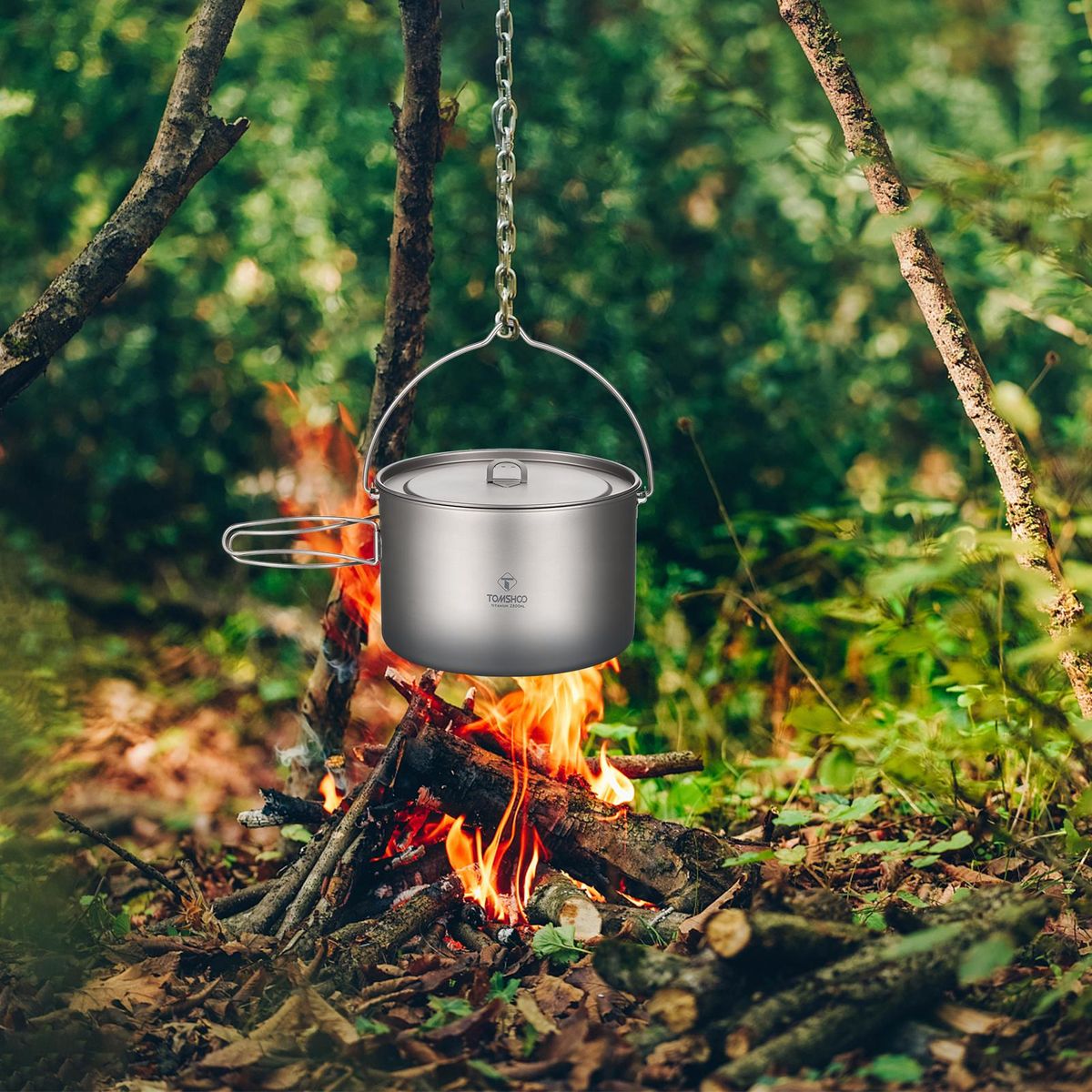 TOMSHOO Titanium Pot 750ml/900ml/1100ml/1600ml/2000ml/2800ml Ultralight Hanging Pot with Lid and Foldable Handle Outdoor Camping Backpacking Cooking Picnic