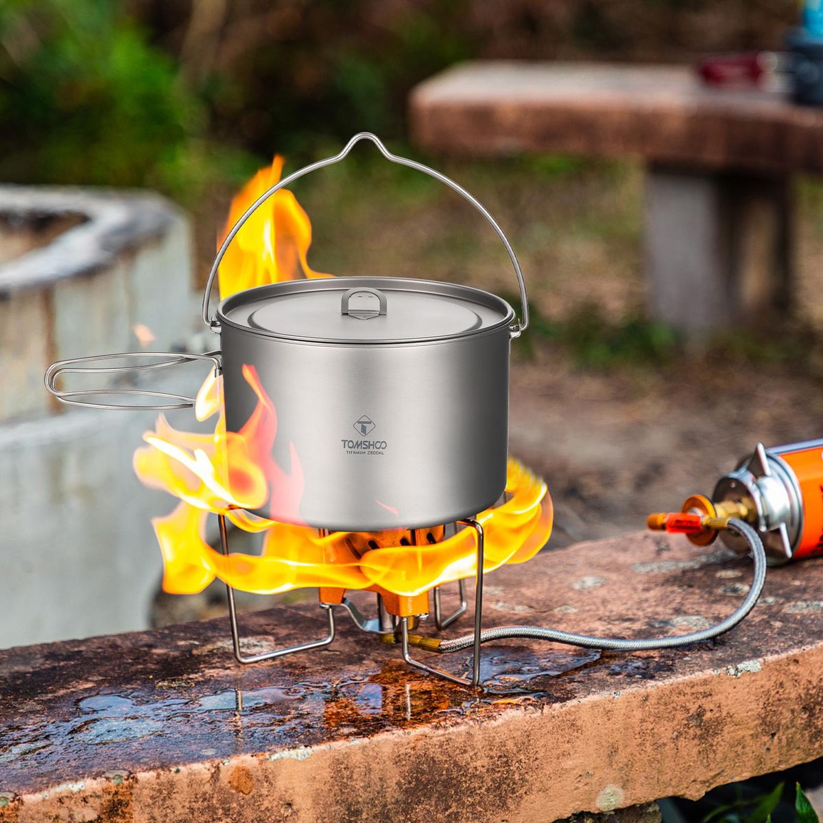 TOMSHOO Titanium Pot 750ml/900ml/1100ml/1600ml/2000ml/2800ml Ultralight Hanging Pot with Lid and Foldable Handle Outdoor Camping Backpacking Cooking Picnic