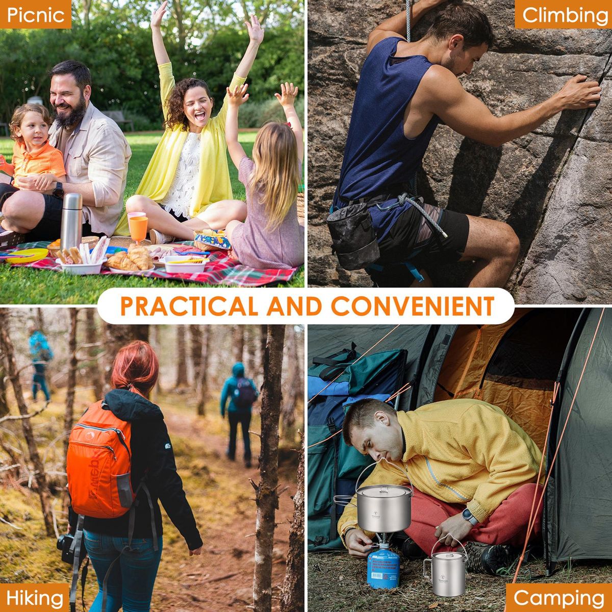 TOMSHOO Titanium Pot 750ml/900ml/1100ml/1600ml/2000ml/2800ml Ultralight Hanging Pot with Lid and Foldable Handle Outdoor Camping Backpacking Cooking Picnic