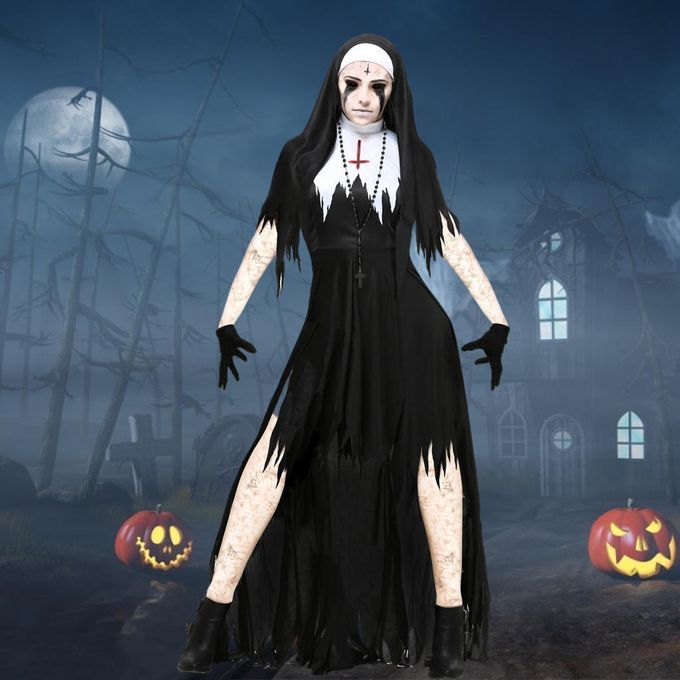 Magic Nun Costume Ladies Halloween Adult Nun Fancy Dress Black S