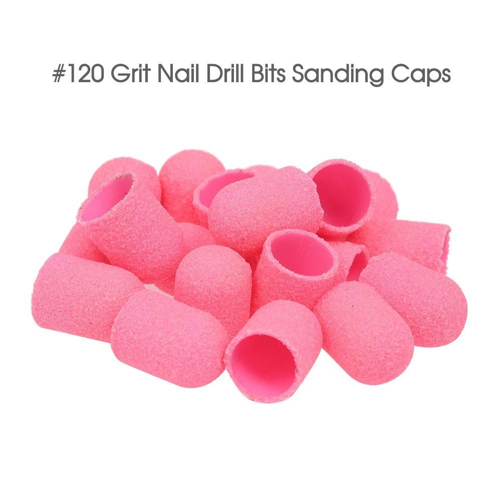 20PCS #120 Grit Nail Drill Bits Sanding Caps With 1 Grip