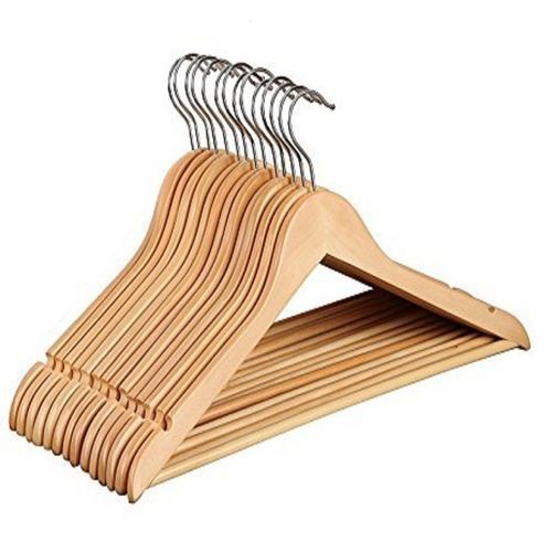 Set Of 10 Solid Wooden Suit Hanger - Brown.