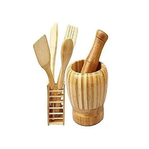 Wooden Spoons Set With Portable Mortal & Pestle