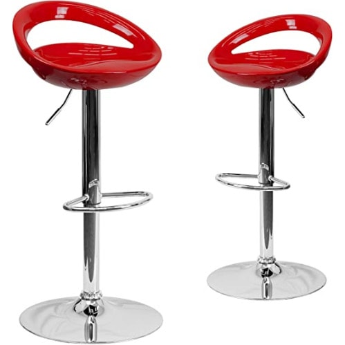 Gloss Abs Sleek Plastic Bar Stools - Set Of 2 - Red