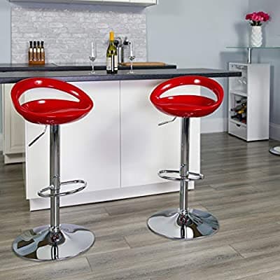 Gloss Abs Sleek Plastic Bar Stools - Set Of 2 - Red