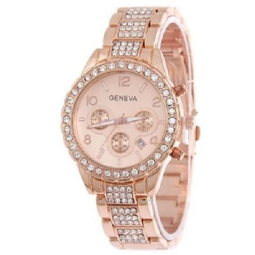 Ladies Exotic Rhinestone Stud Watch - Rose Gold