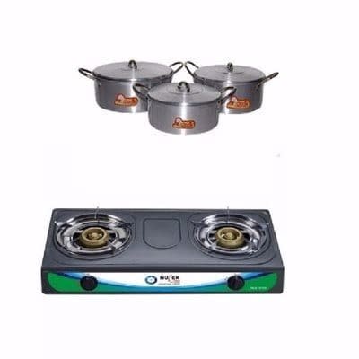 3 Big Size Pots & Table Top Gas Cooker Kitchen Bundle