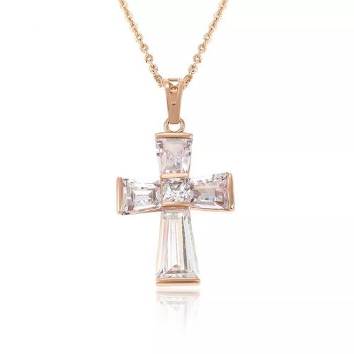 Ladies Necklace With Cross Pendant - Rose Gold
