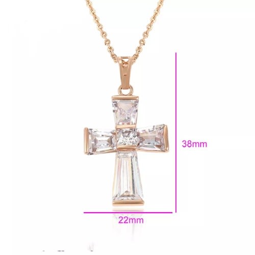 Ladies Necklace With Cross Pendant - Rose Gold