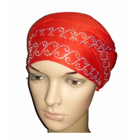 Regal Front Studded Turban with Chain Link Design - Mali Red