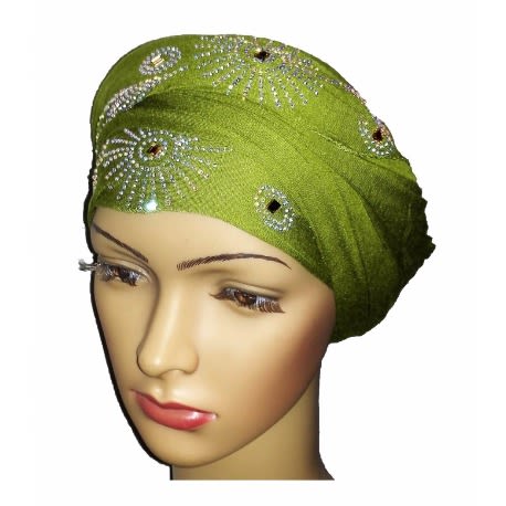 Regal Front Sun Circle Studded Turban - Lime Green
