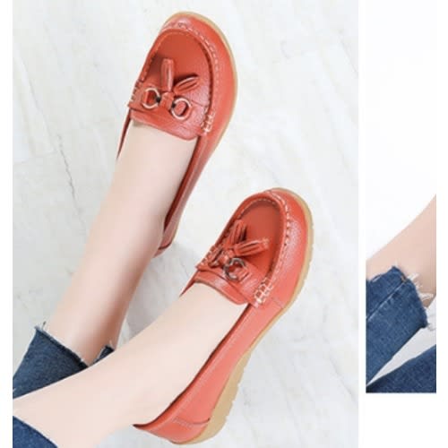 Ladies Leather Loafers - Orange