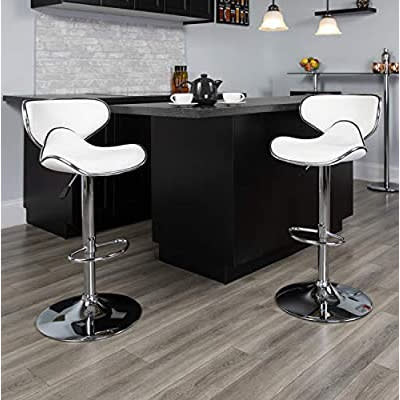 Swivel Adjustable Kitchen Counter Bar Stools - Set Of 2 - White