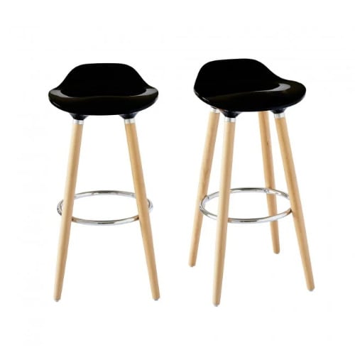 Glossy Abs Plastic Bar With Wood Legs - Set Of 2 - Black
