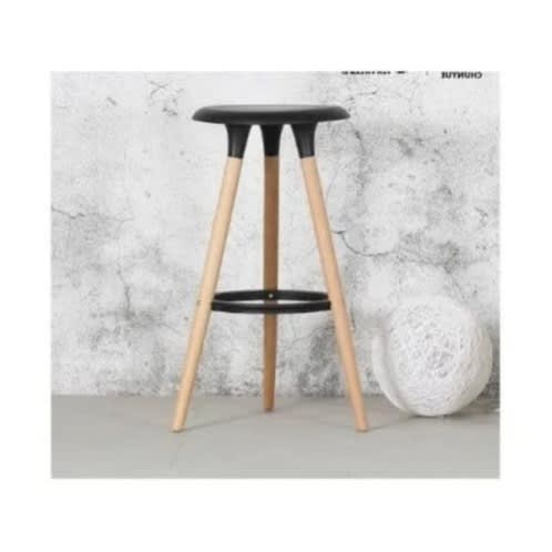 Plastic Seat And Wooden Leg Stool
