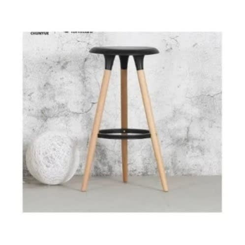 Plastic Seat And Wooden Leg Stool