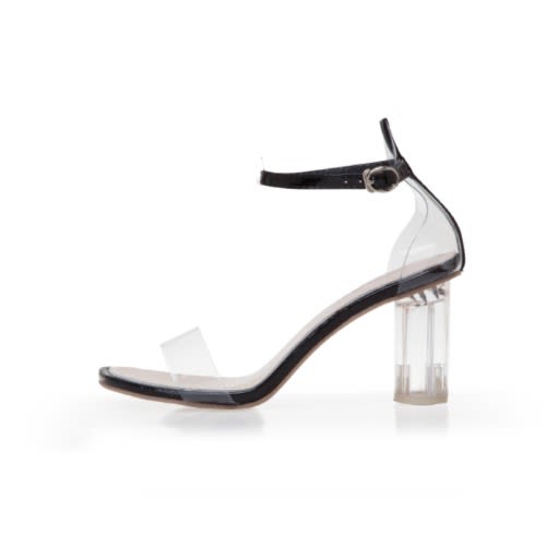 Classic Transparent Low Block Heel Wedge Buckle Sandals -black