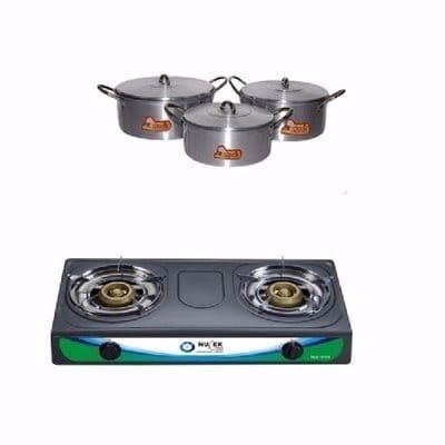 Set Of 3 Pots & Table Top Gas Cooker Kitchen Bundle