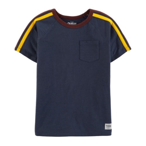 Striped Sleeve Pocket Tshirt- Navy Blue Yellow