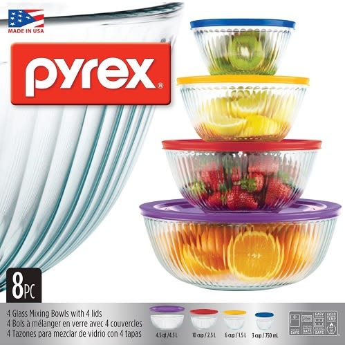 8-piece Glass Mixing Bowl Set - Limited Edition - Assorted Colors Lids