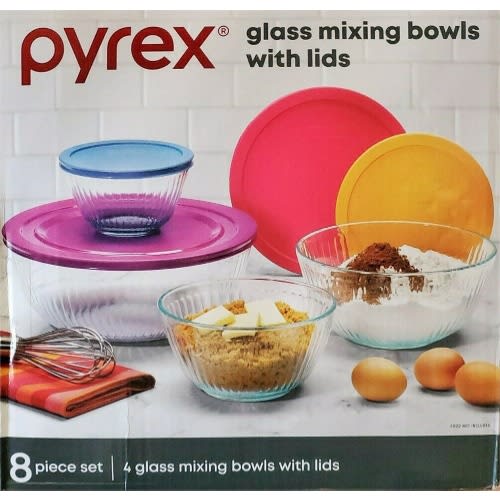 8-piece Glass Mixing Bowl Set - Limited Edition - Assorted Colors Lids