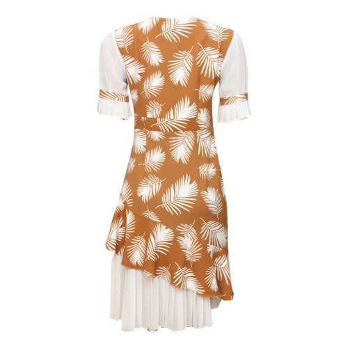 Brown And White Side Pleat Dress
