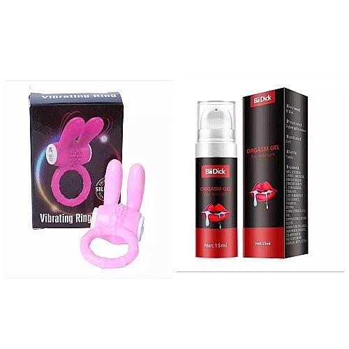 Couple 2 In 1 Silicone Vibrating Penis Enhancer Sex Toys + 15ml Female Enhancer Gel