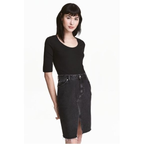 Scoop Neck Jersey T-shirt- Black
