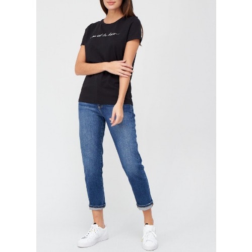 The Front Print Slogan T-shirt - Black