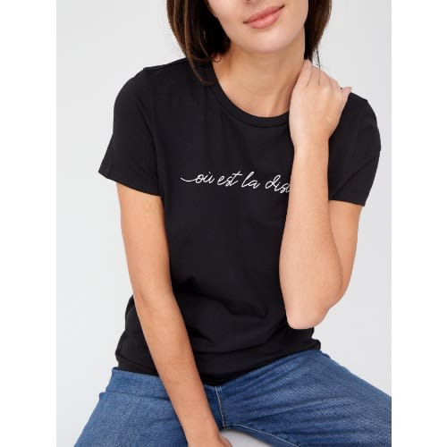 The Front Print Slogan T-shirt - Black
