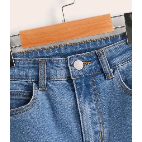 Girls Letter Embroidery Straight Denim Jeans Skirt - Blue