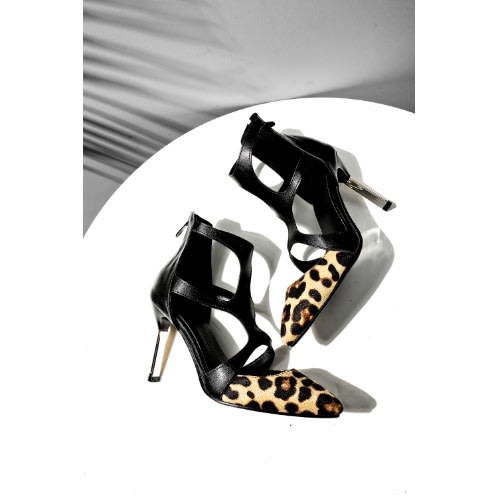 Leopard Skin/Leather Pencil Heel Ankle Shoe