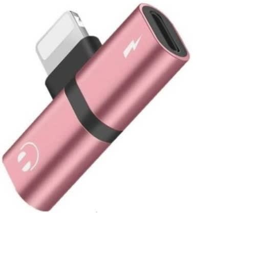 2-in-1 Dual Lightning To Audio & Charging Adapter Iphone 7,8- Pink