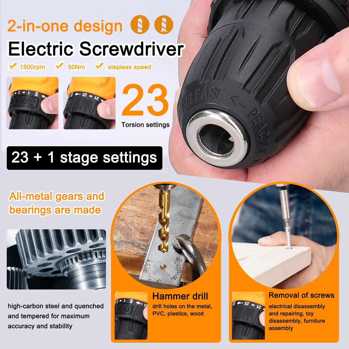 Geevorks 16.8V Cordless Driver Drill Household Brushless Motor Electric Screwdriver Regulation Rotation Ways Adjustment Lithium Drill Home Improvement Power Tool