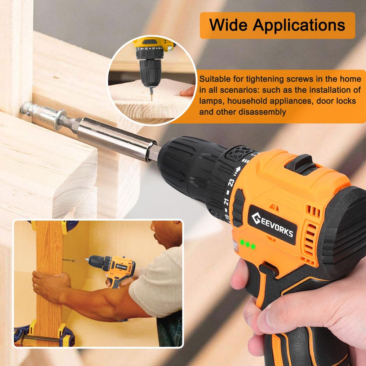 Geevorks 16.8V Cordless Driver Drill Household Brushless Motor Electric Screwdriver Regulation Rotation Ways Adjustment Lithium Drill Home Improvement Power Tool