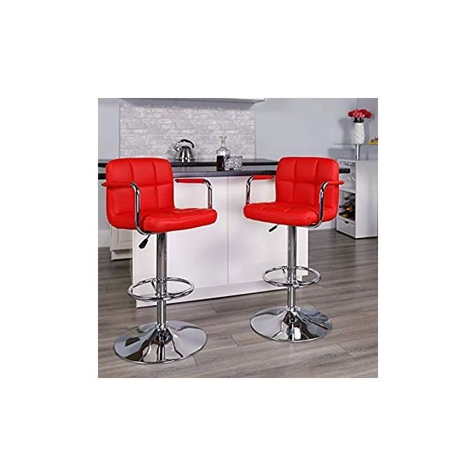 High Class Swivel Adjustable Bar Stool - Set Of 2 Red
